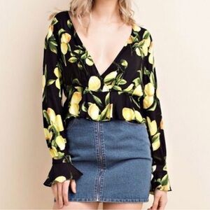 Black and Yellow Lemon Print Blouse